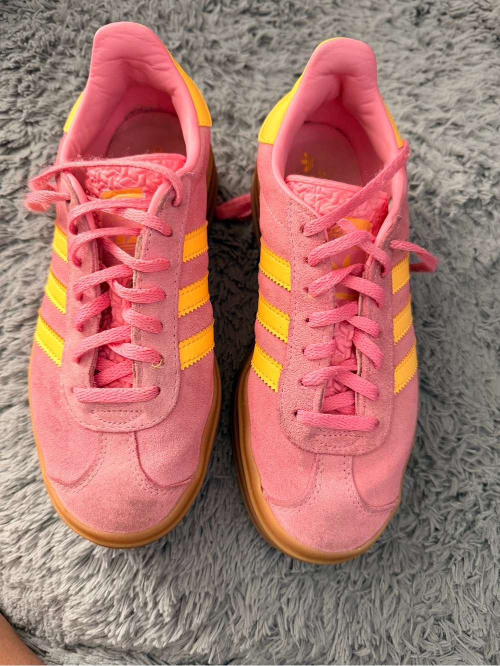 adidas Pink Suede Sneakers with Yellow Stripes
